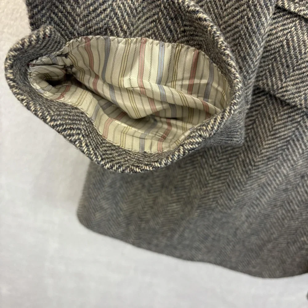 Vintage‎ 90s Herringbone Tweed Blazer Sport Coat Mens 40L Gray 2-Button Retro